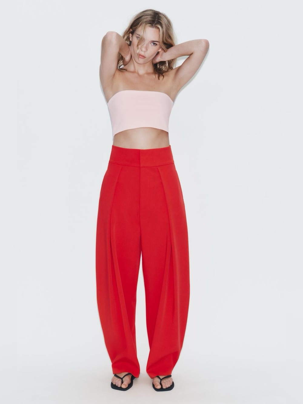 Zara Red High-Waist Wide Leg Pants. POP